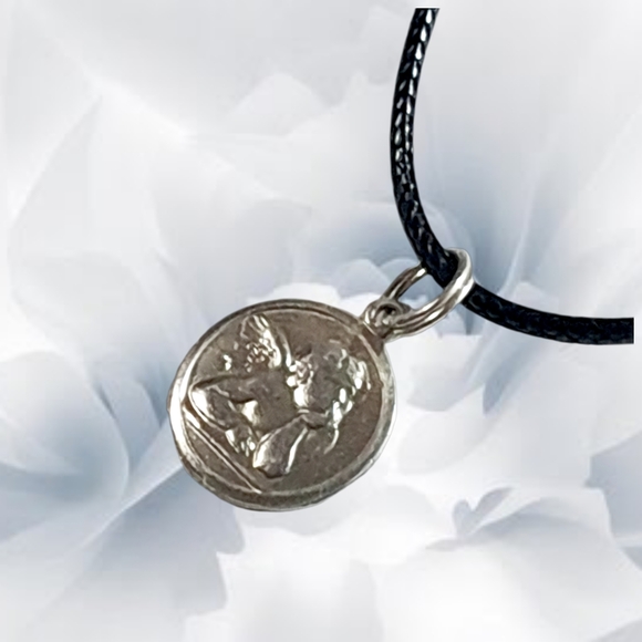 Guardian Angel Sterling Silver Pendant and Premium Leather Cord Necklace - Picture 3 of 5